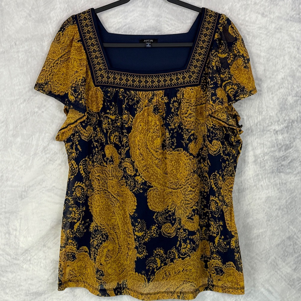 Y2k Women's Paisley Print Sheer Mesh Square Neck Babydoll Top 1X dark academia